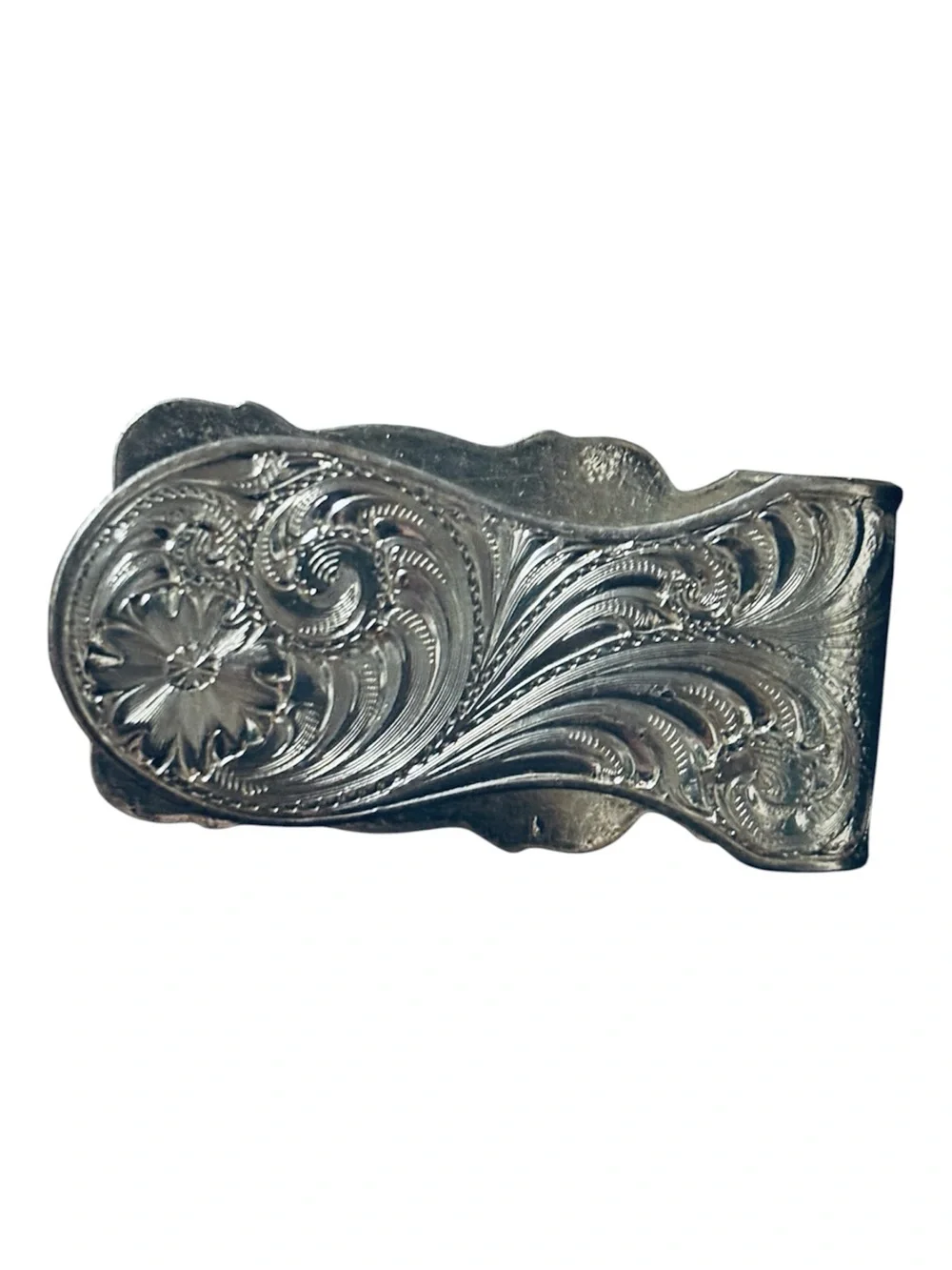 Vintage 800 Silver Elk Money Clip Engraved Floral Western Cowboy Style